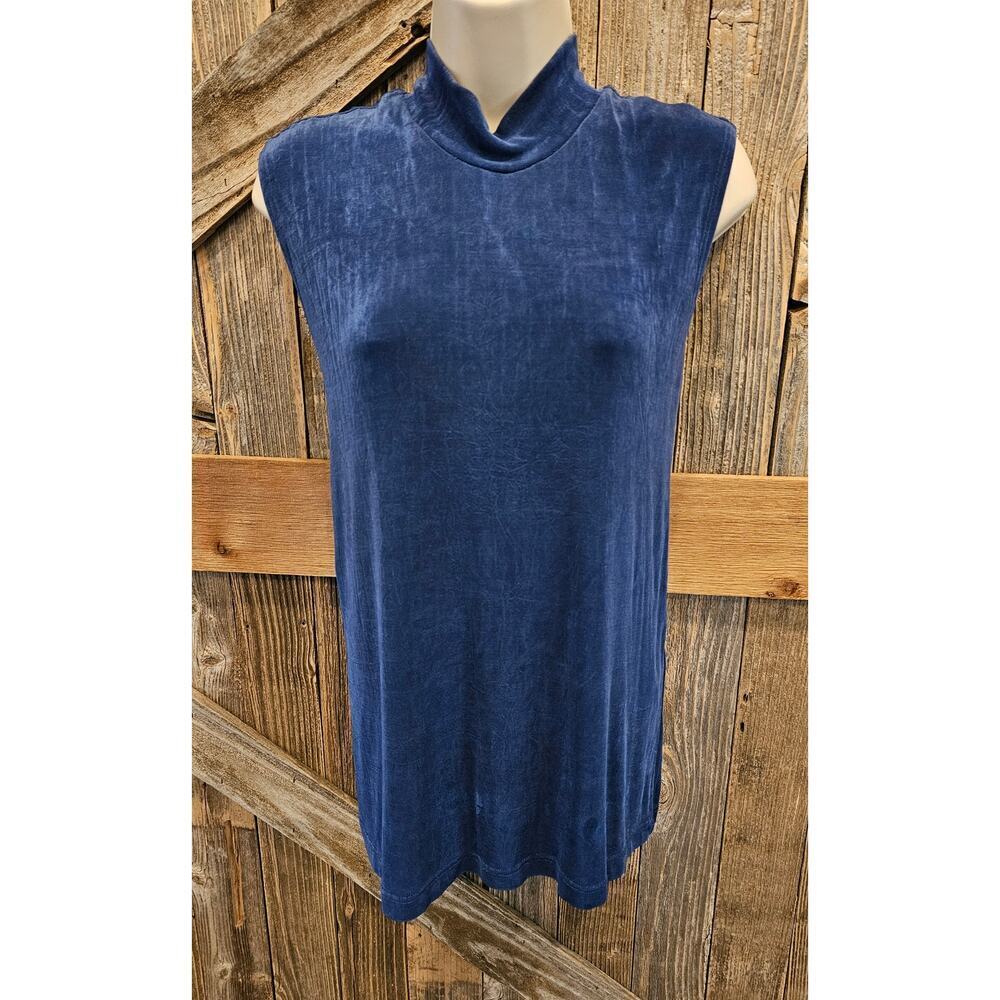 Jacket re-quired blue Acetate sleevless XL layering top shirt blouse ^